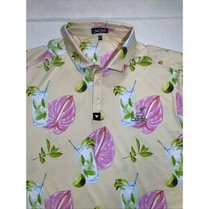 Bad Birdie Polo Golf Shirt All Over Print‎ Cocktails Tiki Floral Mens Size 2XL